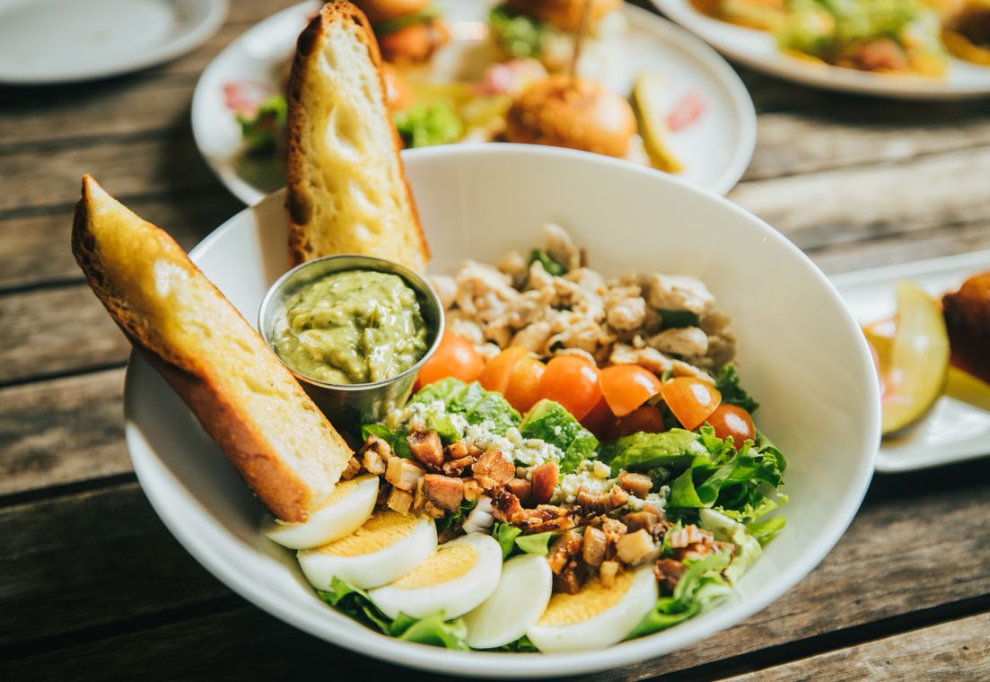 Loaded salad with grilled bread